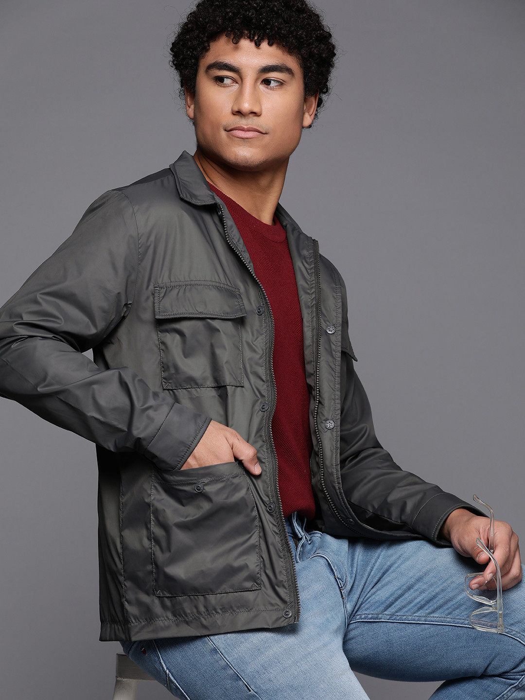 Allen Solly Grey Solid Pocket Detail Tailored Jacket