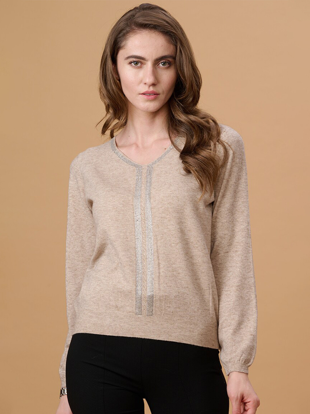 Gipsy Women Khaki Pullover with Embellished Detail