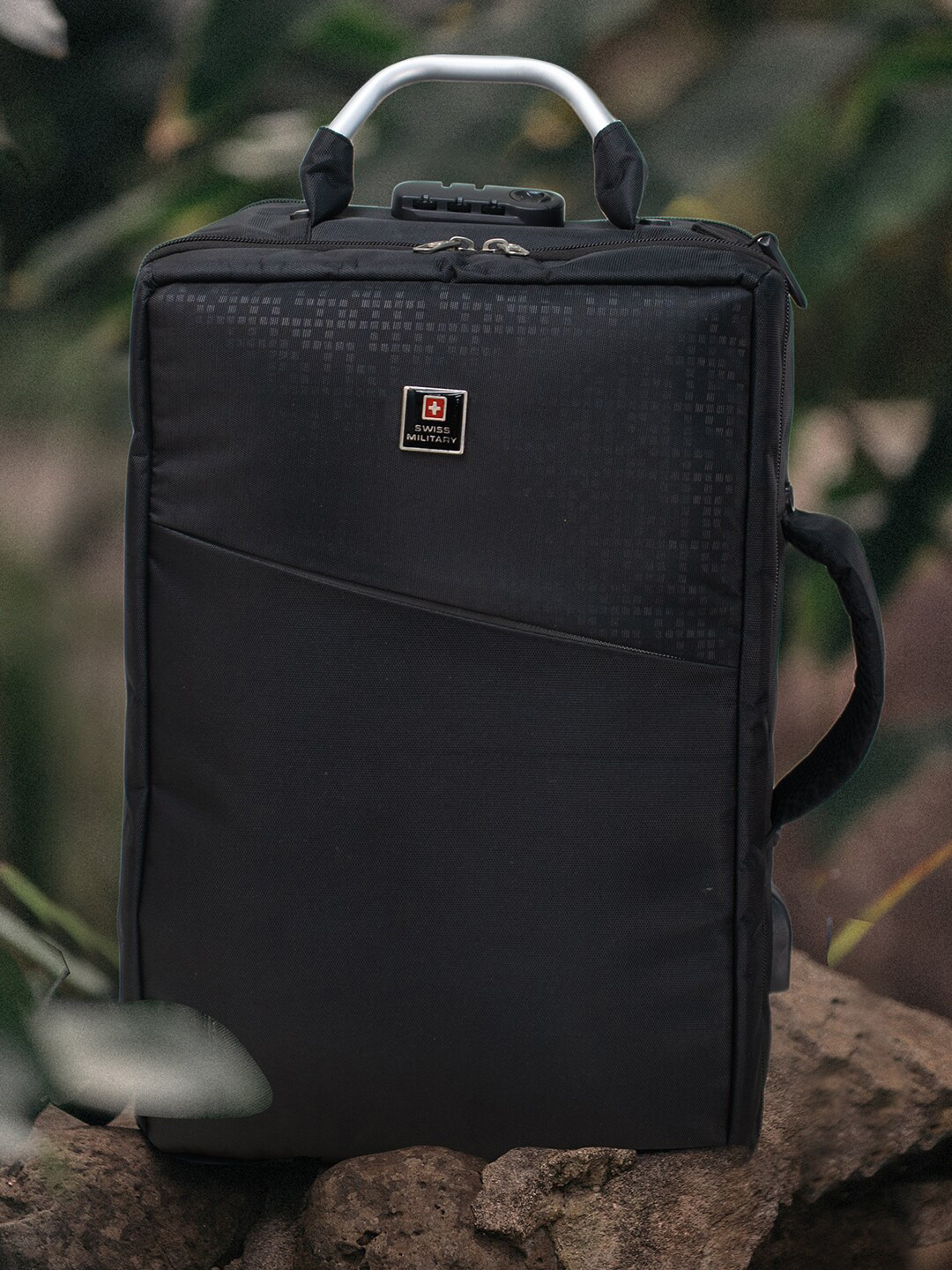 SWISS MILITARY Unisex Black & Grey Geometric Backpack