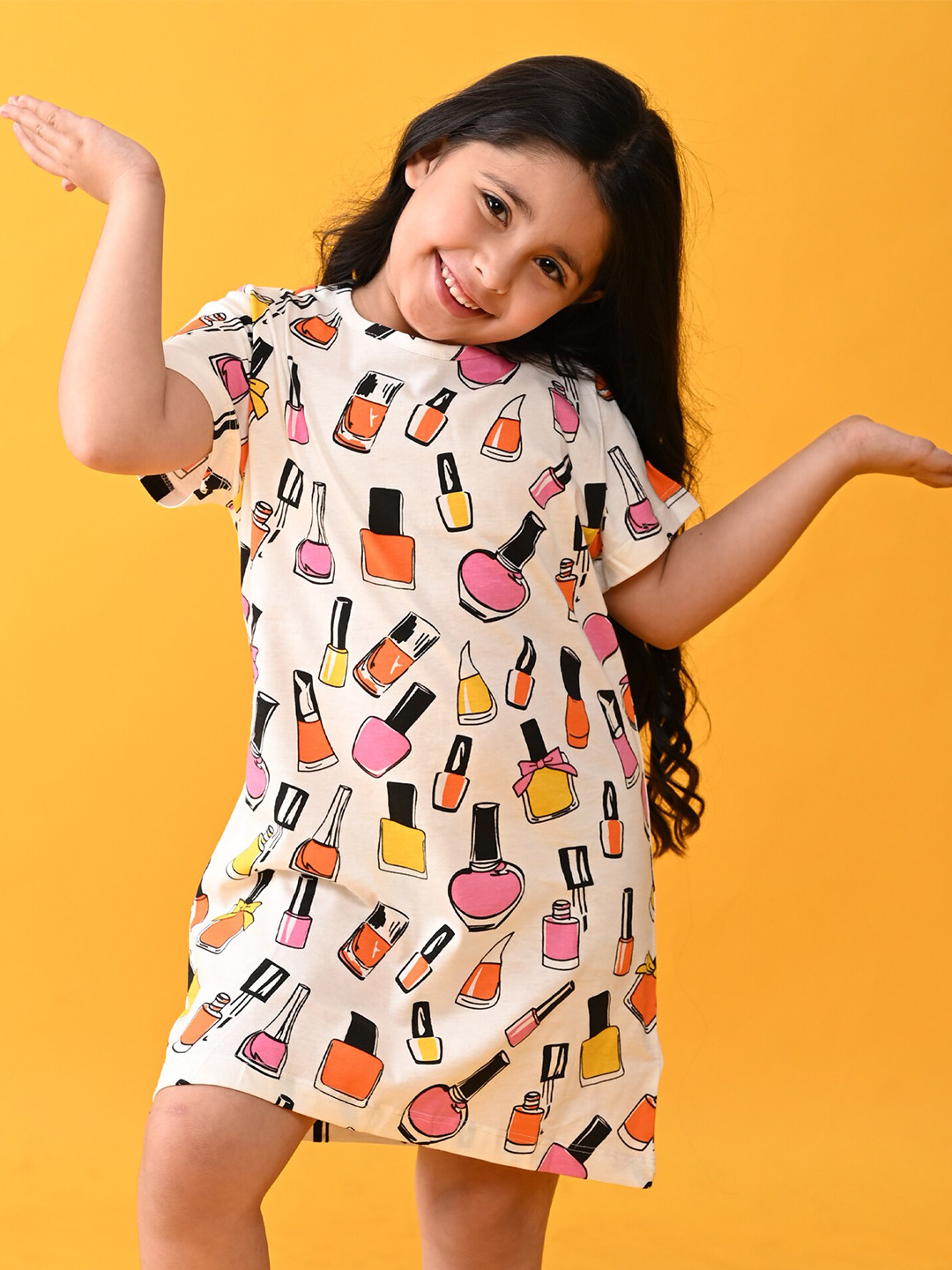 Anthrilo Girls White Pure Cotton Printed Nightdress AN14593N