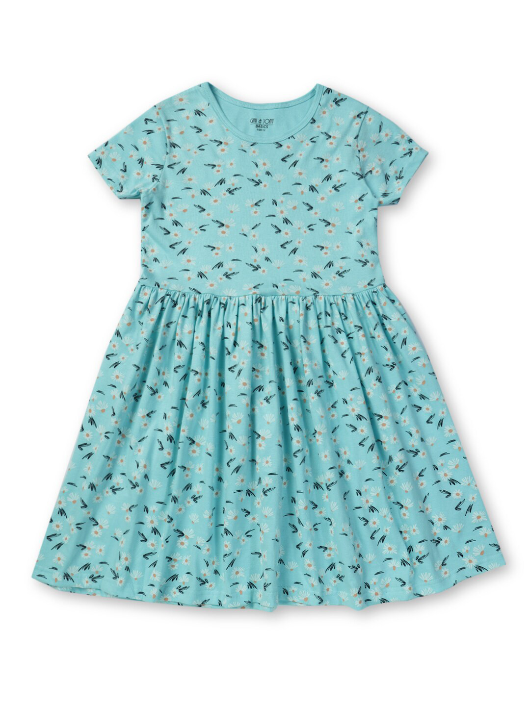 Gini and Jony Sea Green Floral A-Line Cotton Dress