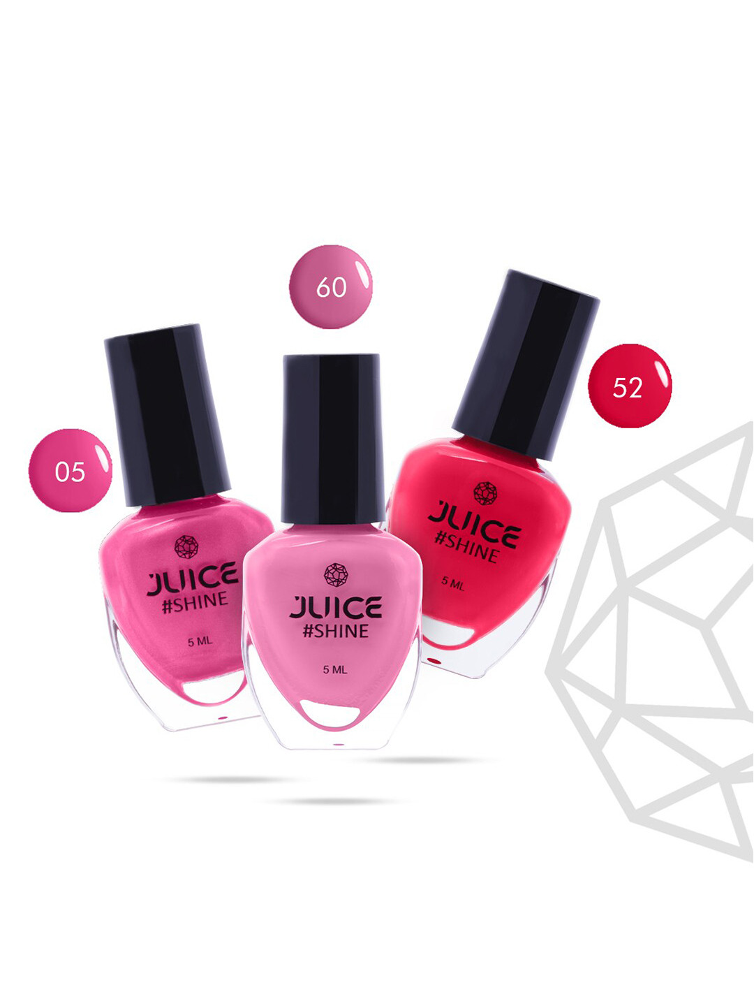 JUICE Set Of 3 SHINE Nail Polish 15 ml - Pretty In Pink