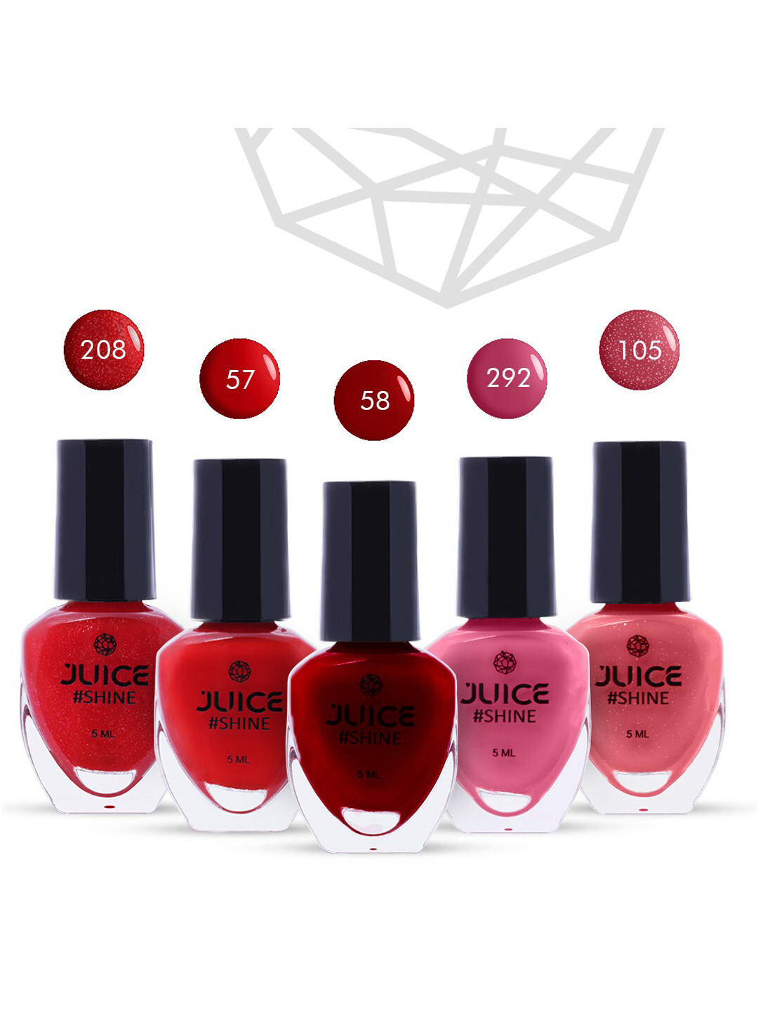 JUICE Set Of 5 Nail Polish 25 ml -Passion Reds