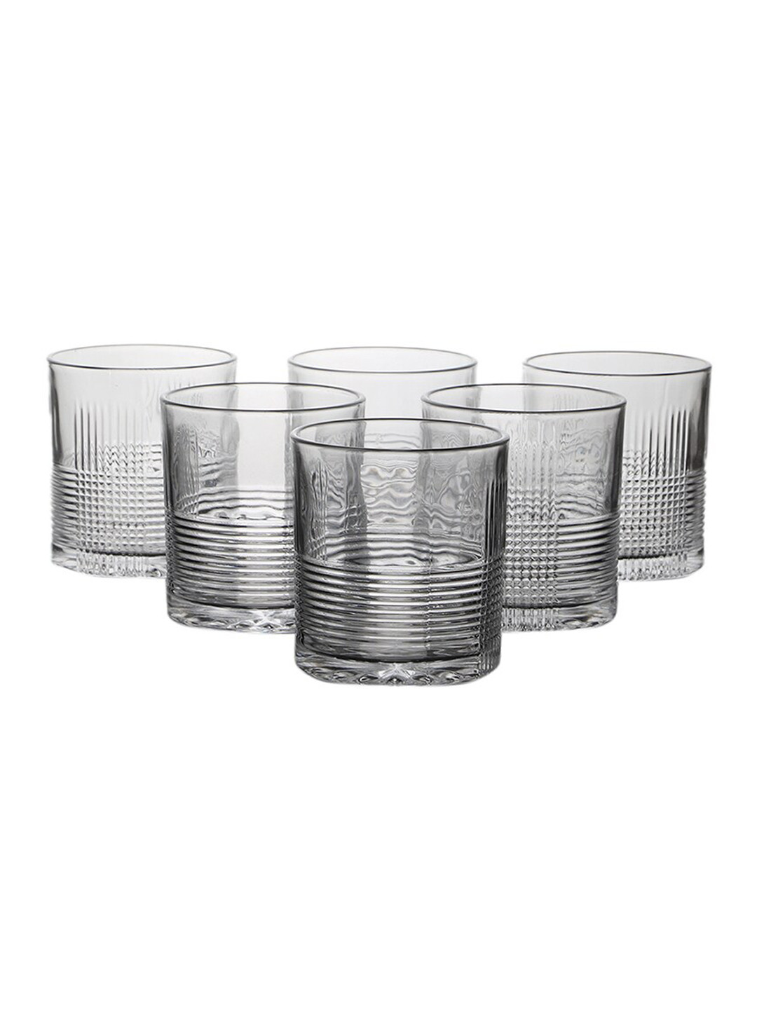 ceradeco Transparent 6 Pieces Liner Textured Wine Glass Set 220 Ml