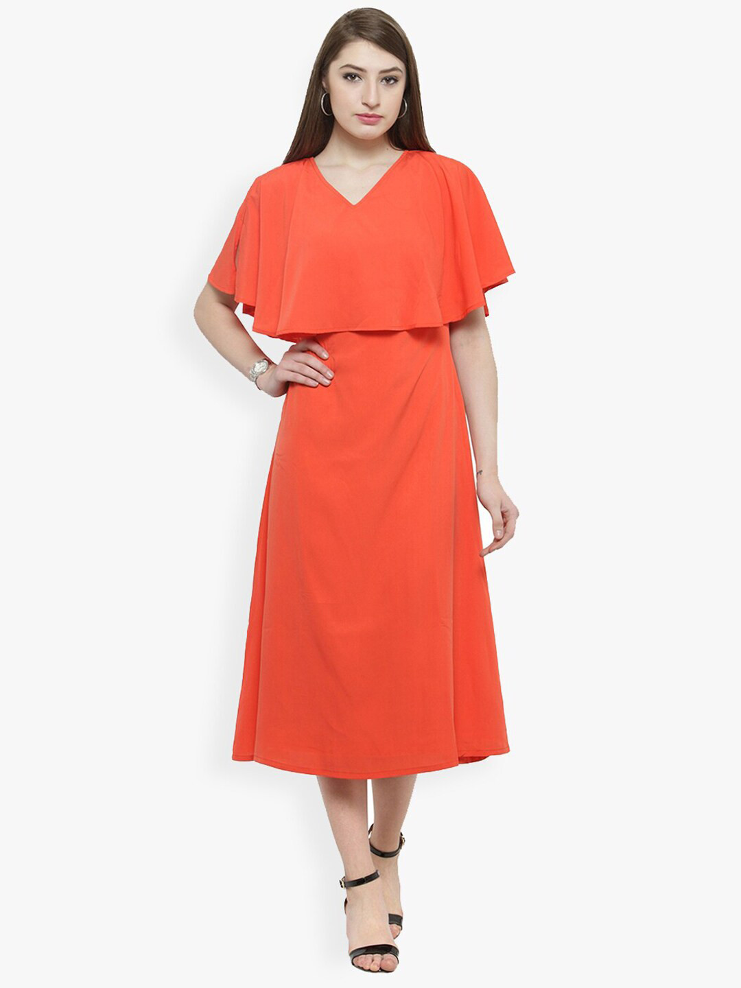 Magnetic Designs Orange Layered Crepe A-Line Midi Dress