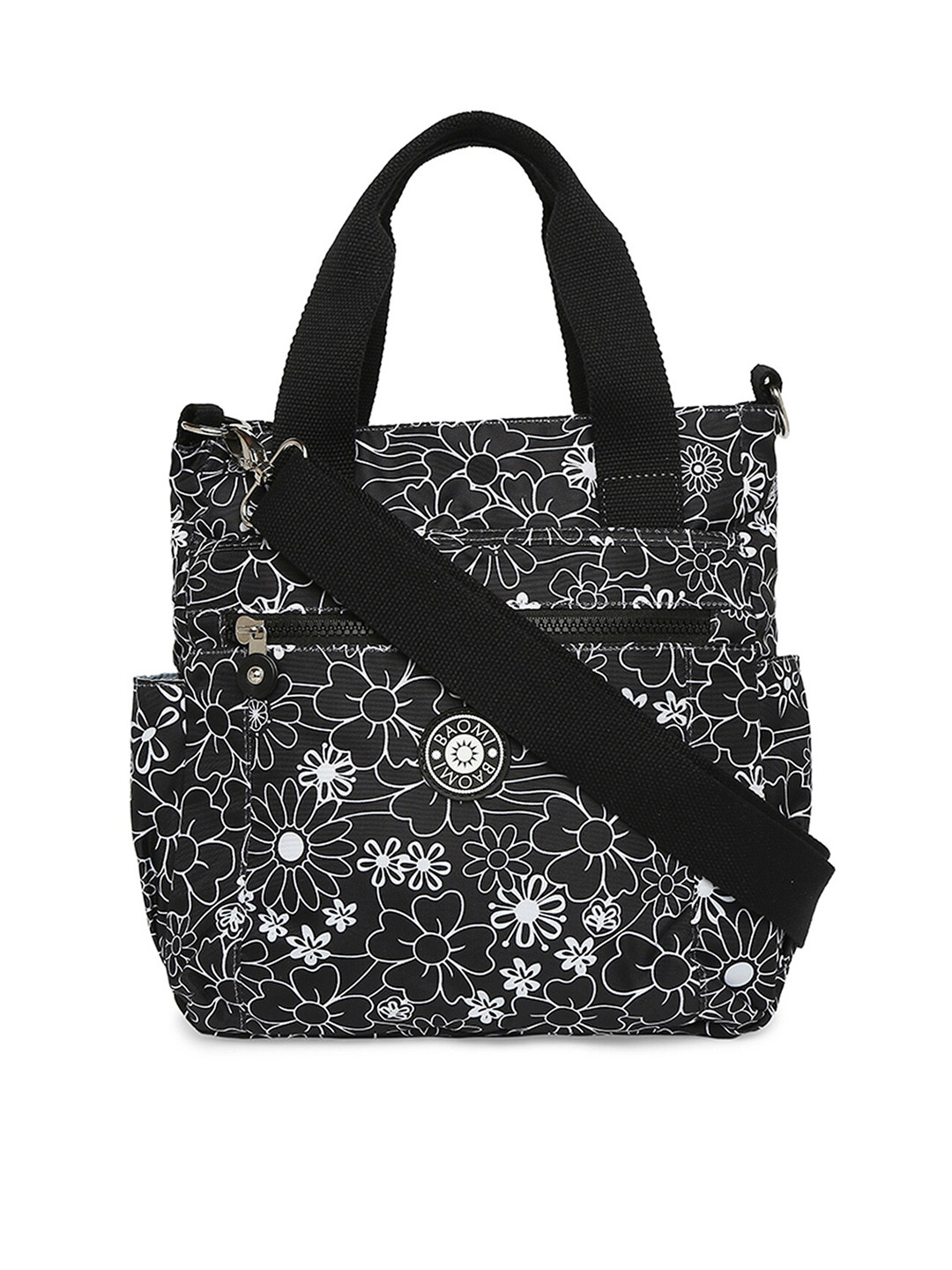 BAOMI Black & White Printed Nylon Messenger Bag