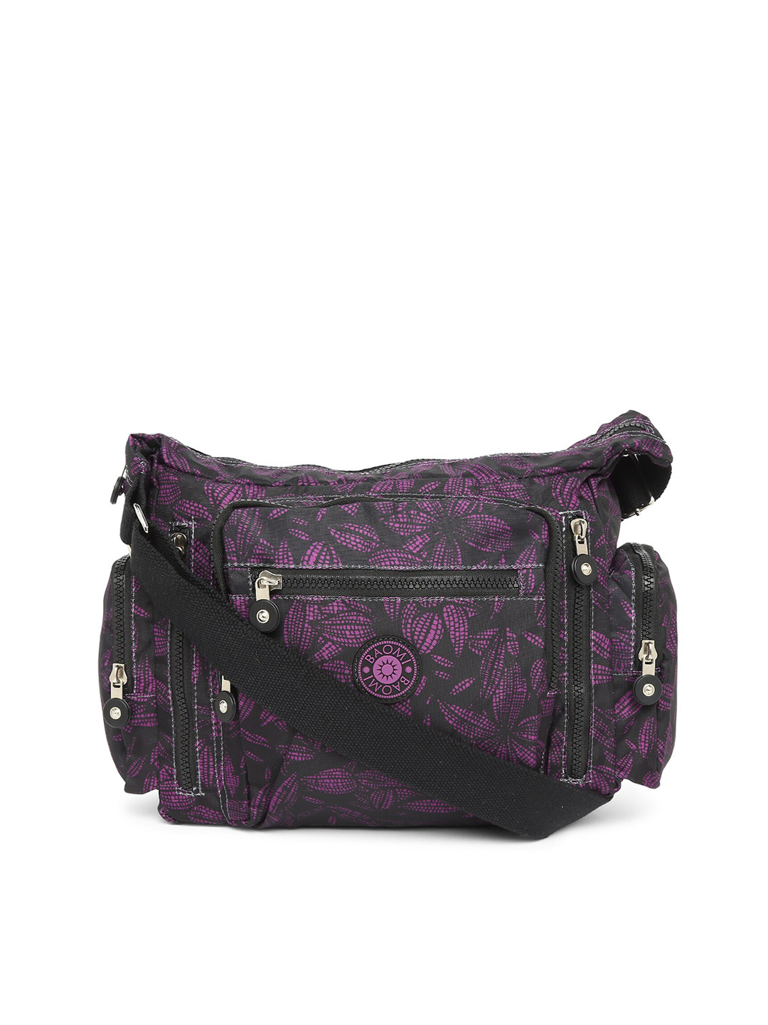 BAOMI Black & Purple Printed Nylon Messenger Bag