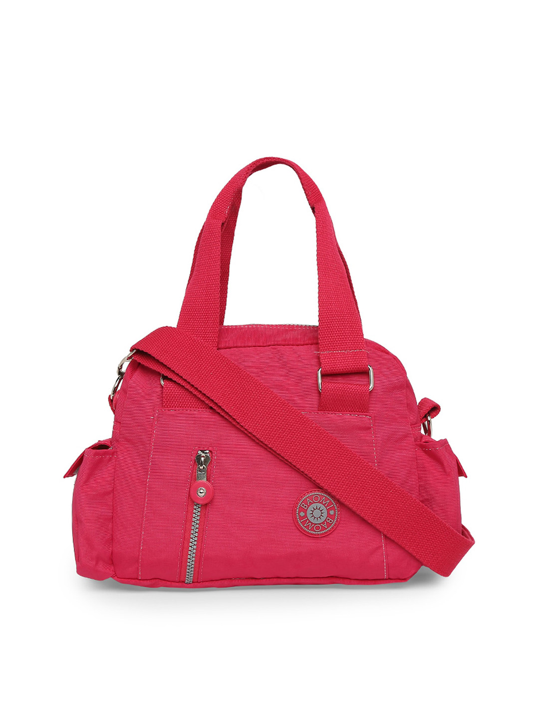 BAOMI Red Structured Handheld Bag with Applique