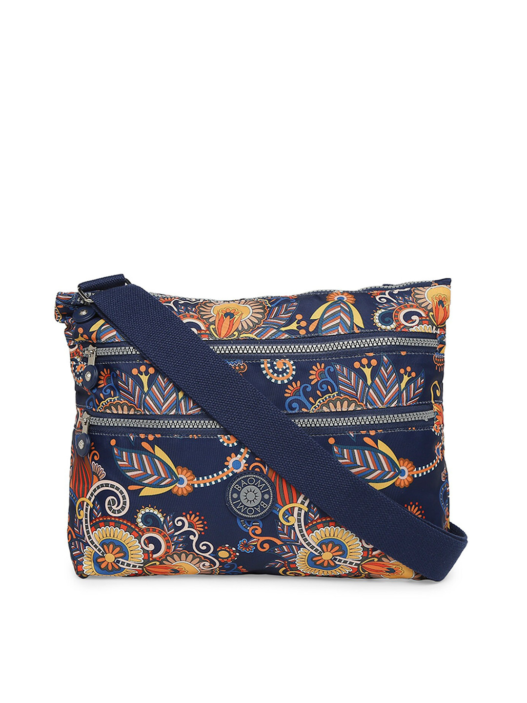 BAOMI Navy Blue Ethnic Motifs Printed Structured Sling Bag