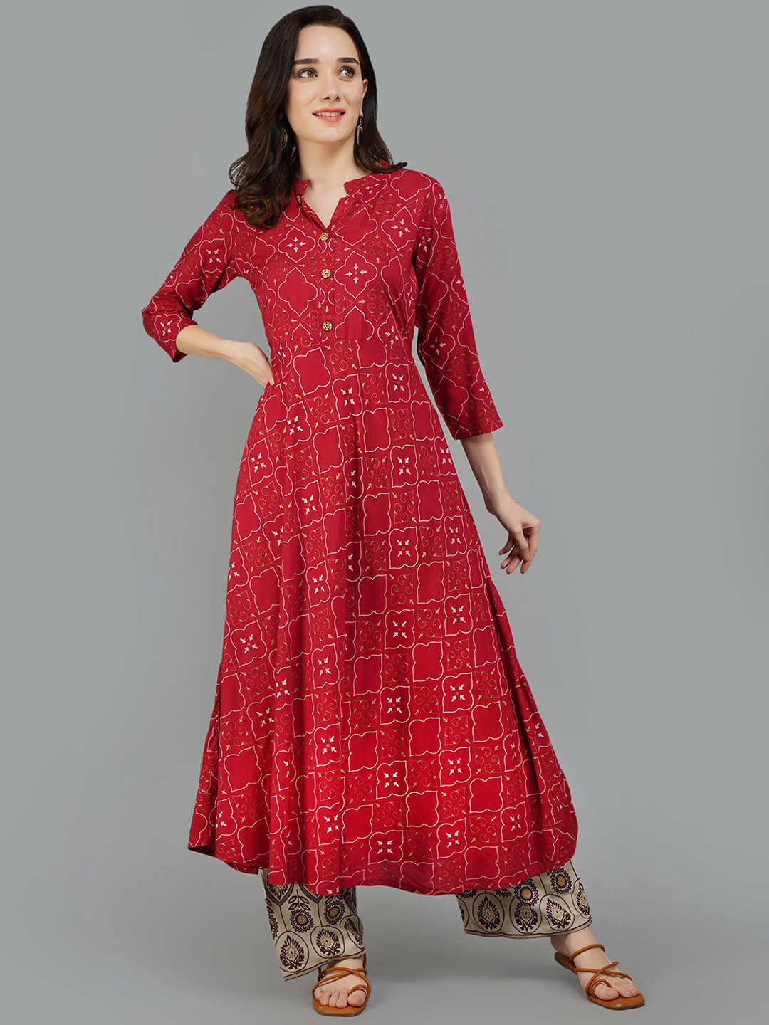 ADAA JAIPUR Women Red Ethnic Motifs Printed Kurta with Palazzos