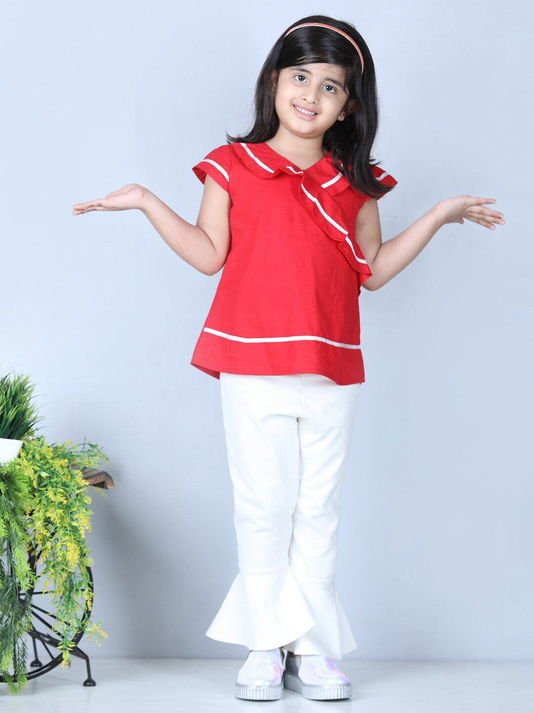 AWW HUNNIE Red Pure Cotton Ruffles Top