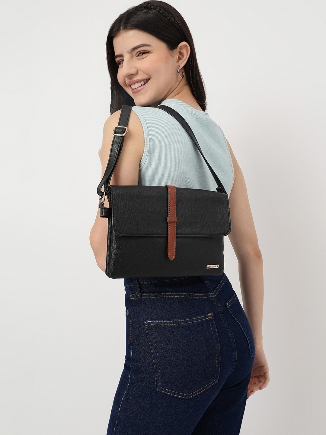 Fastrack Black PU Structured Sling Bag