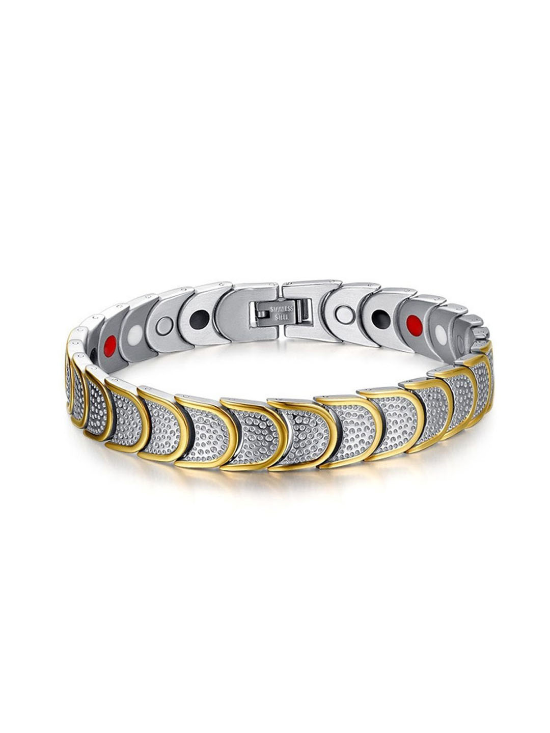 ZIVOM Men Silver & Gold-Toned Silver Plated Link Bracelet