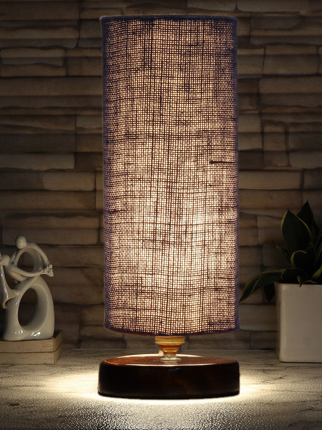 Devansh Blue Textured  Wood Table Lamp
