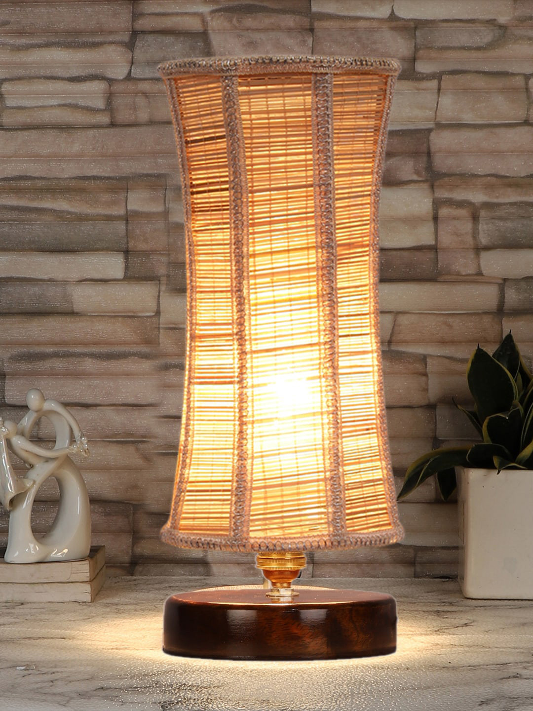 Devansh Beige Textured  Wood Table Lamp