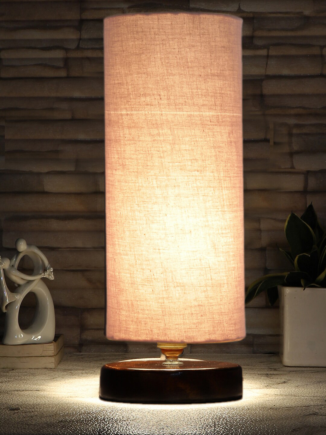 Devansh Grey Textured  Wood Table Lamp