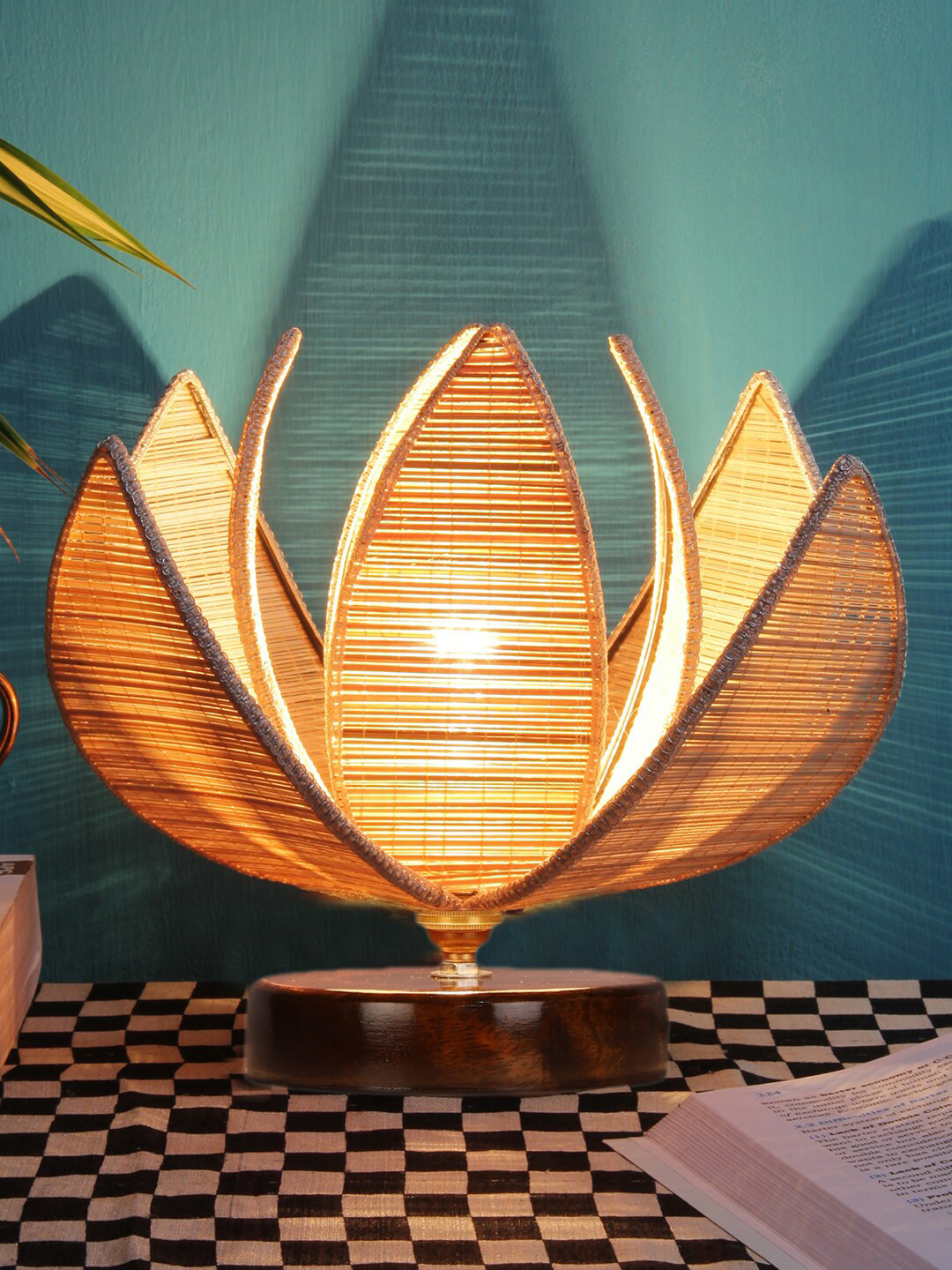 Devansh Beige Table Colored Textured Abstract Shaped Wooden Lamp