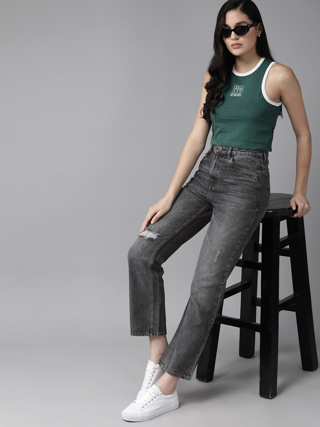 The Roadster Lifestyle Co. Straight Fit High-Rise Ripped Jeans