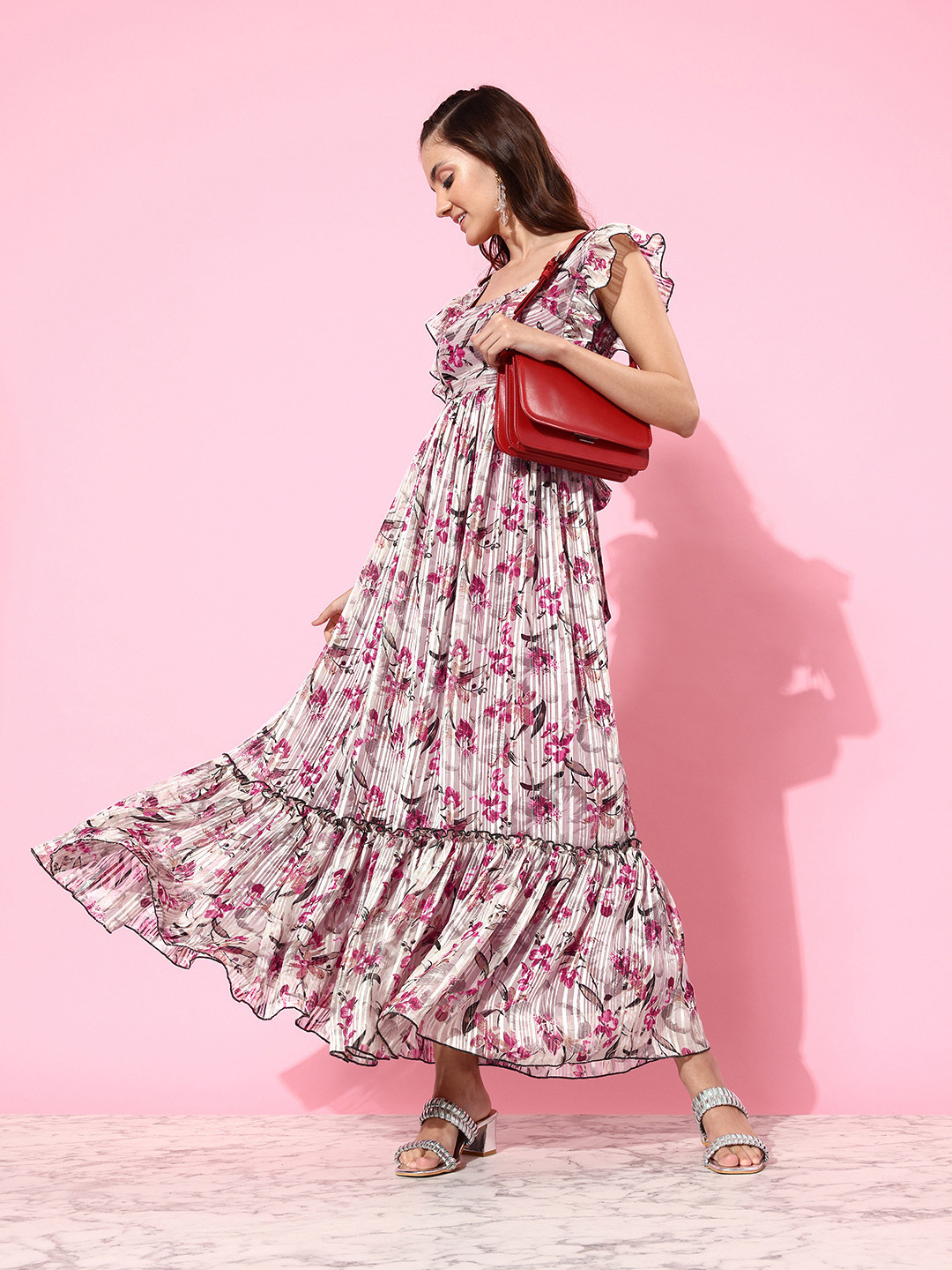 Miss Chase Floral Tiered Georgette Maxi Dress