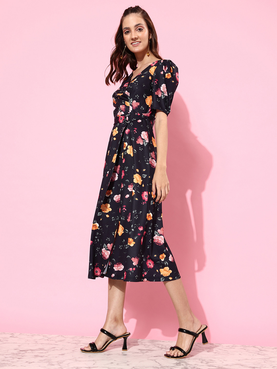 Miss Chase Floral Knitted Midi Dress