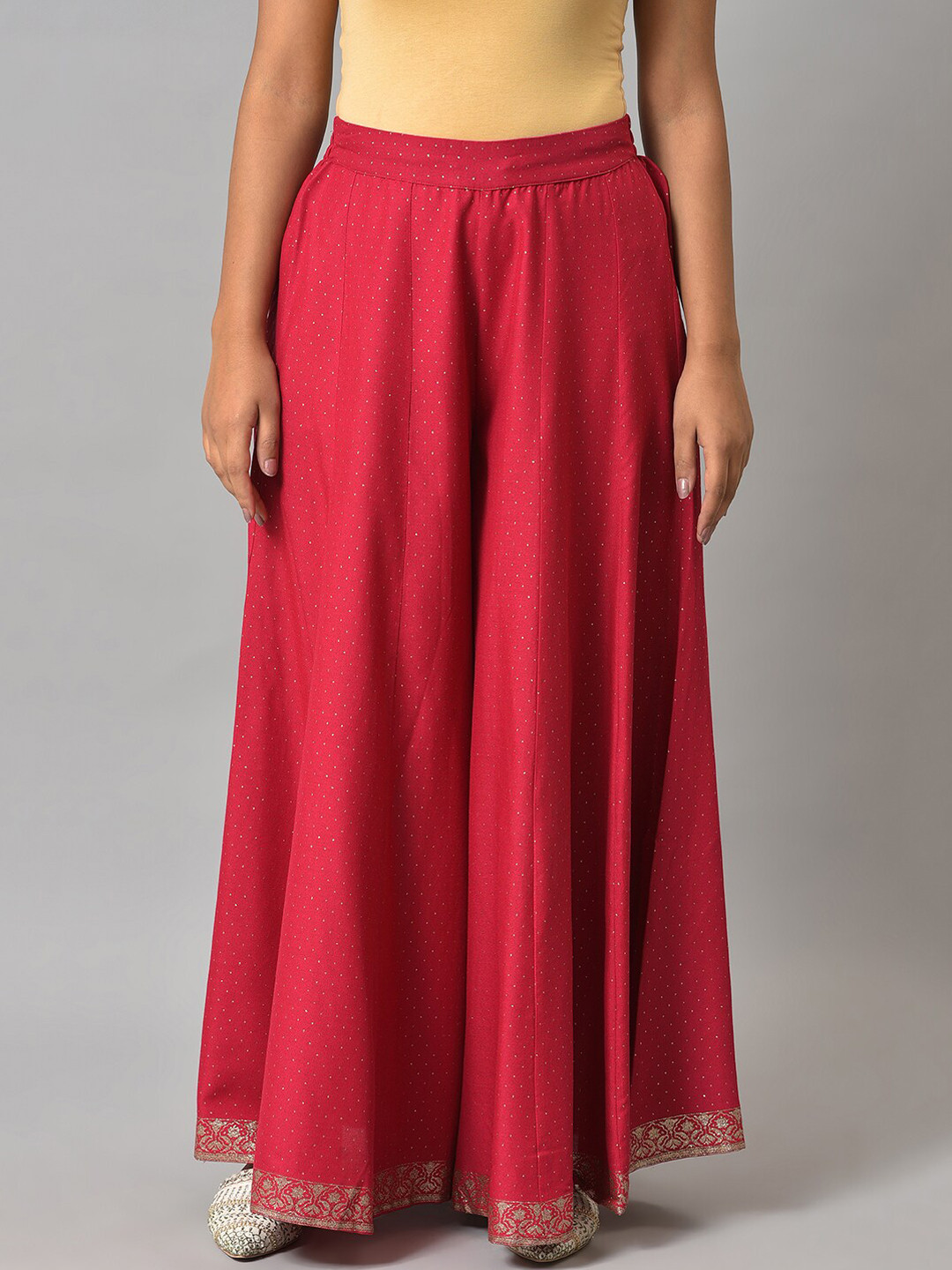 W Women Fuschia Pink Printed Flared Maxi Skirt