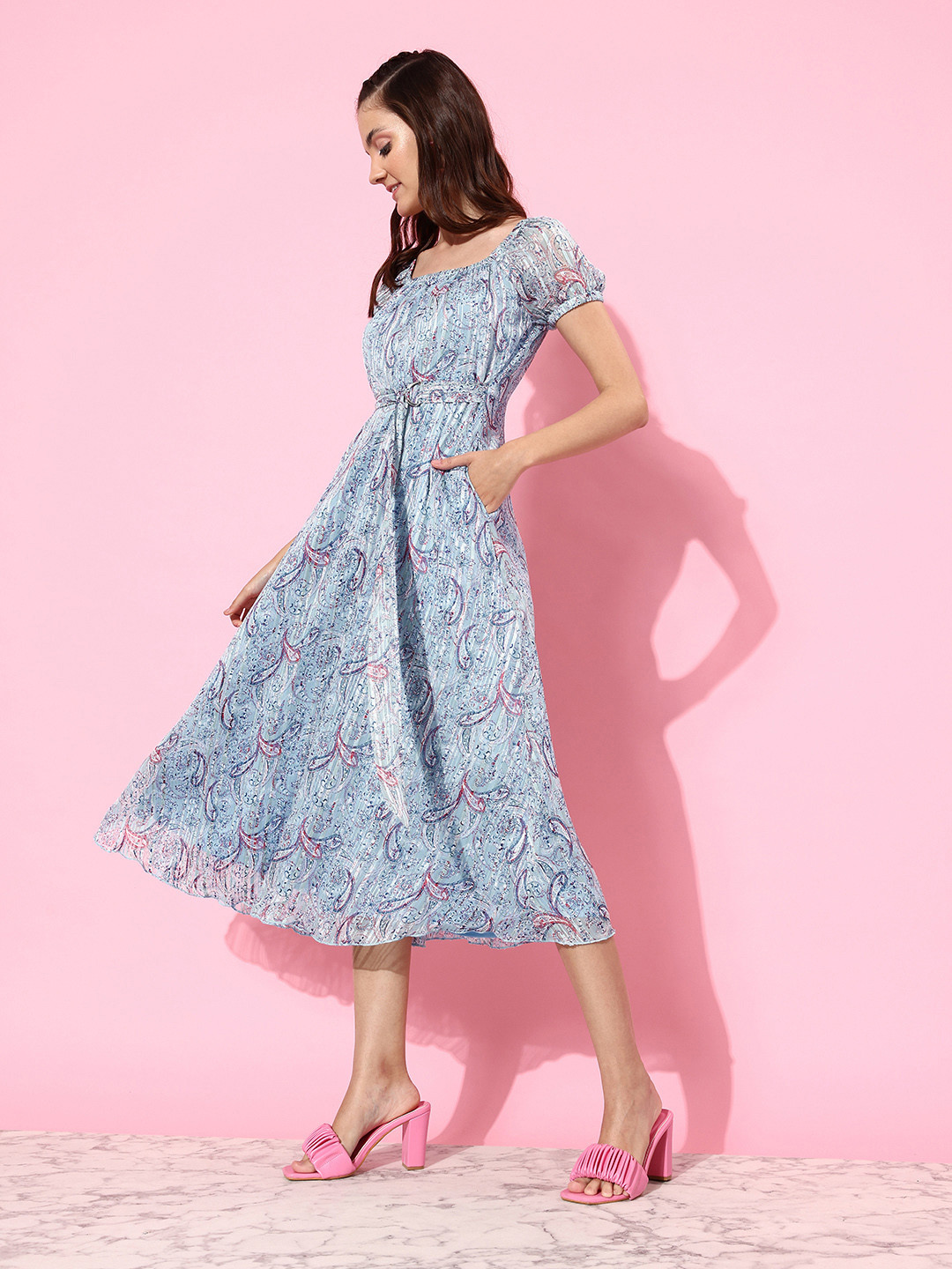 Miss Chase Ethnic Motifs Georgette Midi Dress