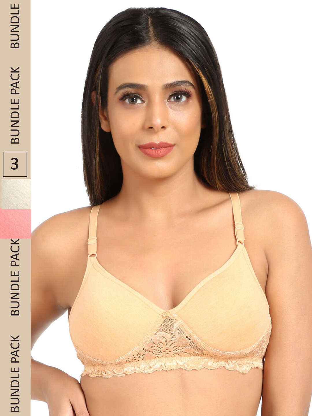 Designer Bugs Grey & Pink Pack of 3 Cotton Lightly Padded Bra