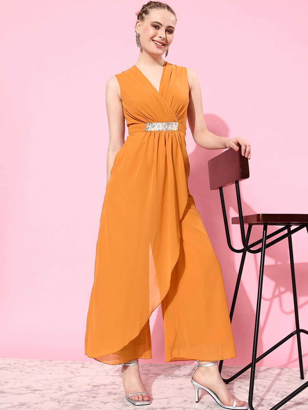 Miss Chase Embellished Pleated Layered Jumpsuit