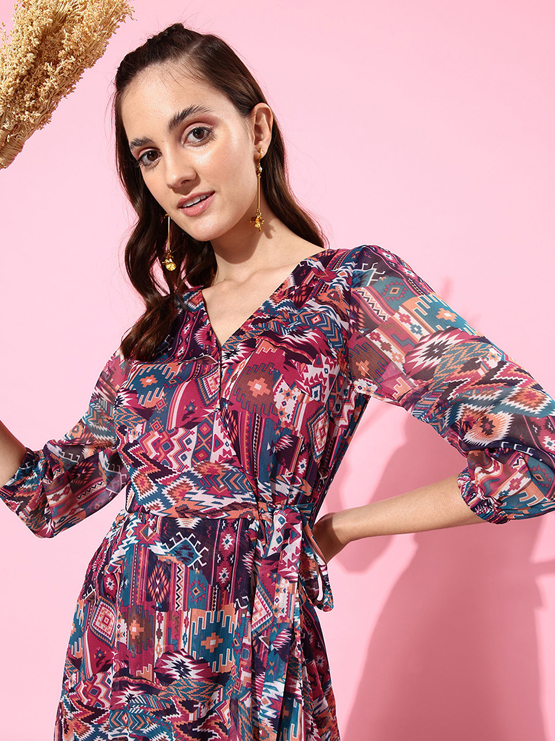 Miss Chase Tie-Up Neck Chiffon Midi Dress