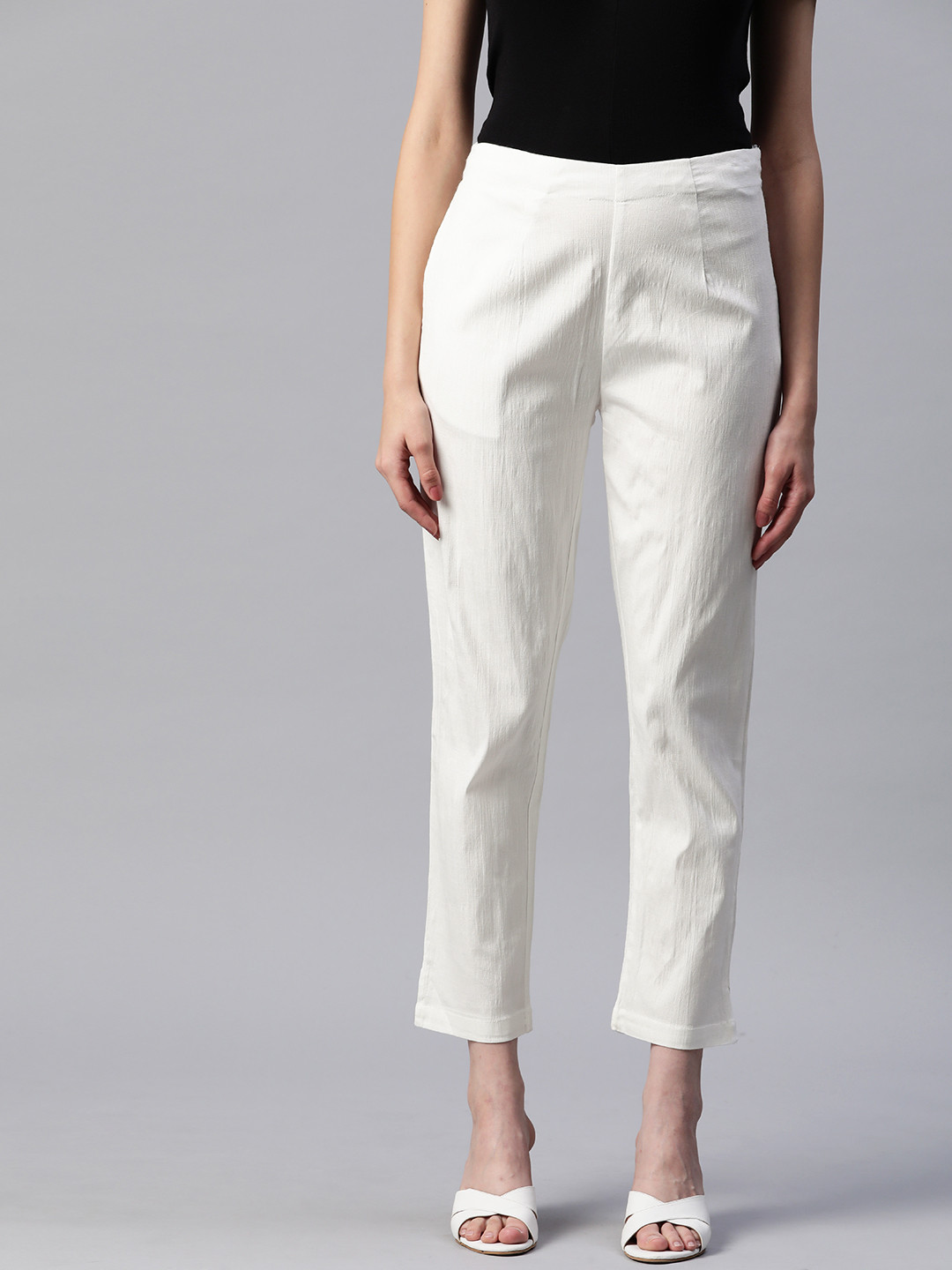 Readiprint Women White Regular Fit Trousers