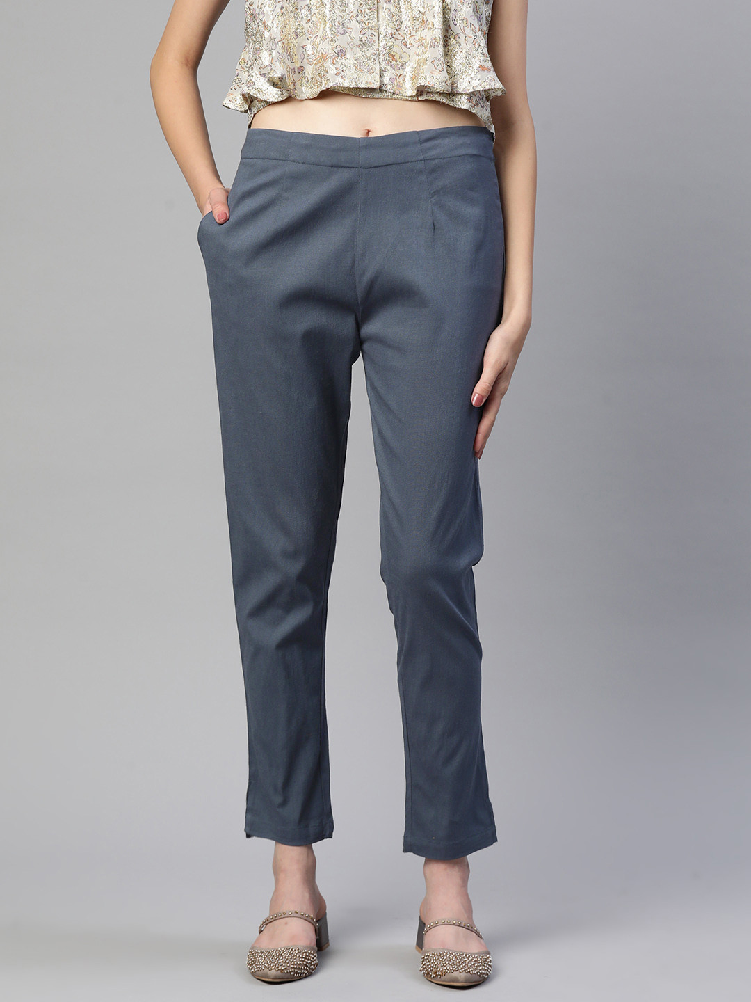 Readiprint Women Grey Solid Regular Trousers