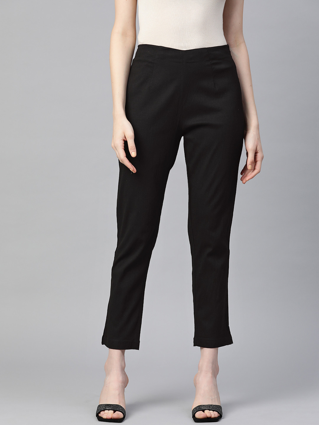 Readiprint Women Black Easy Wash Cropped Regular Trousers