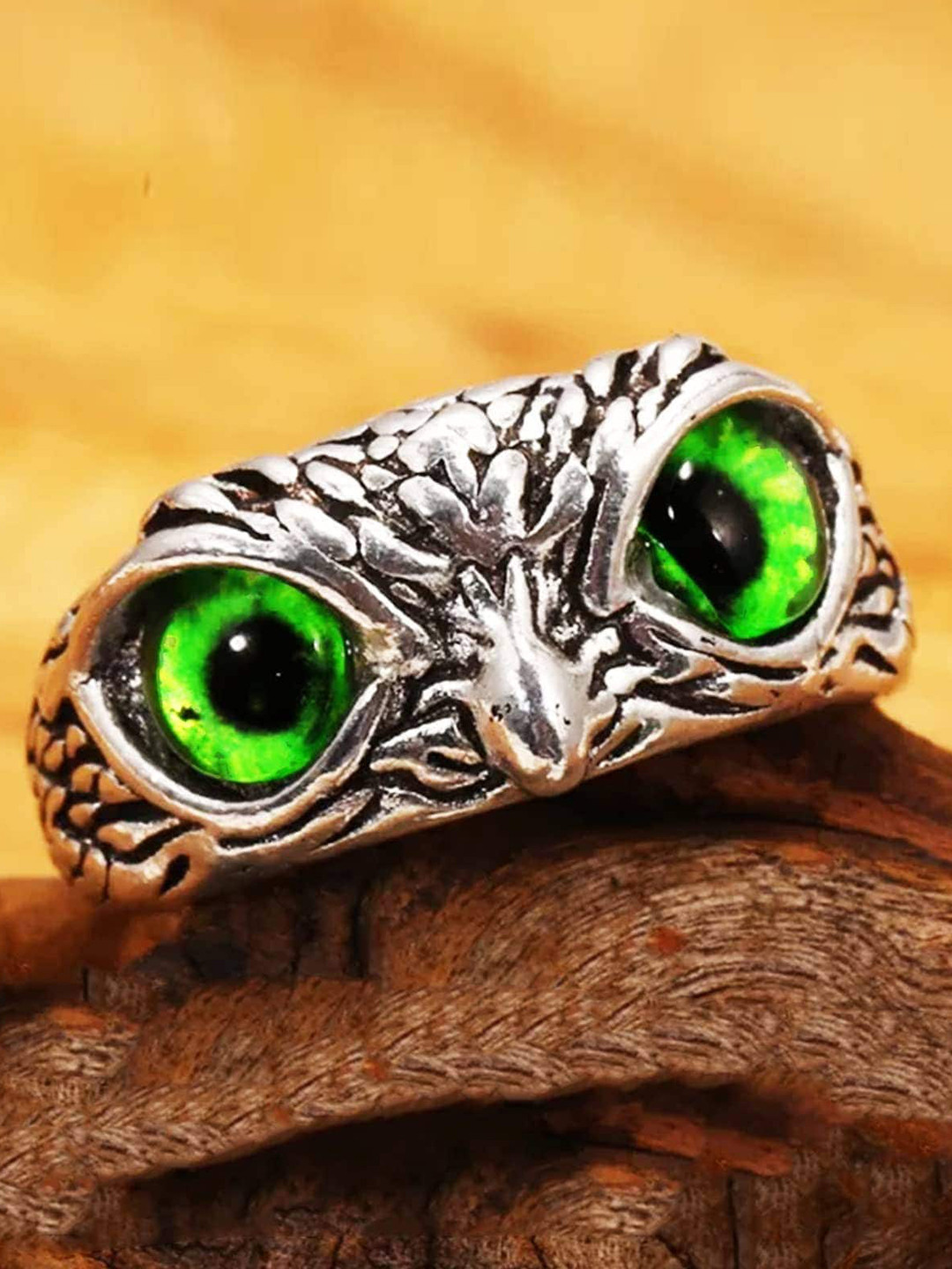 Fashion Frill Unisex Green Silver-Plated Eagle Skull Finger Ring