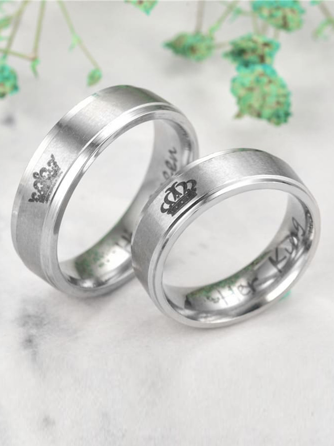 Fashion Frill Silver-Plated King & Queen Couple Finger Rings