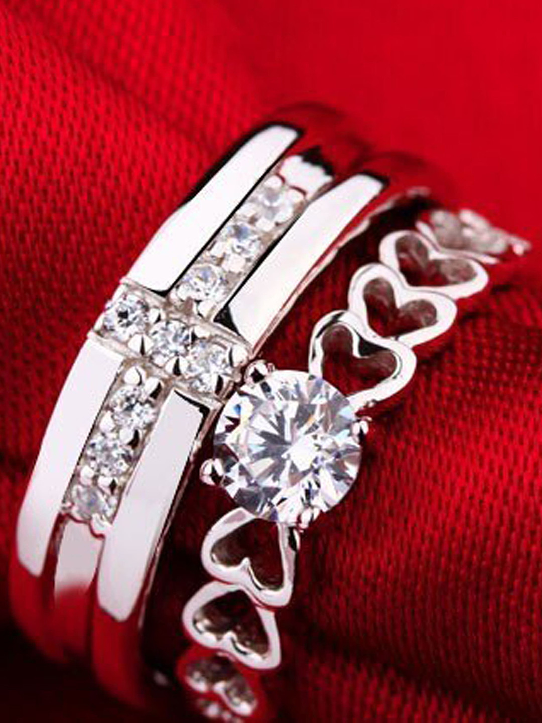 Fashion Frill Silver-Plated White Crystal Finger Ring