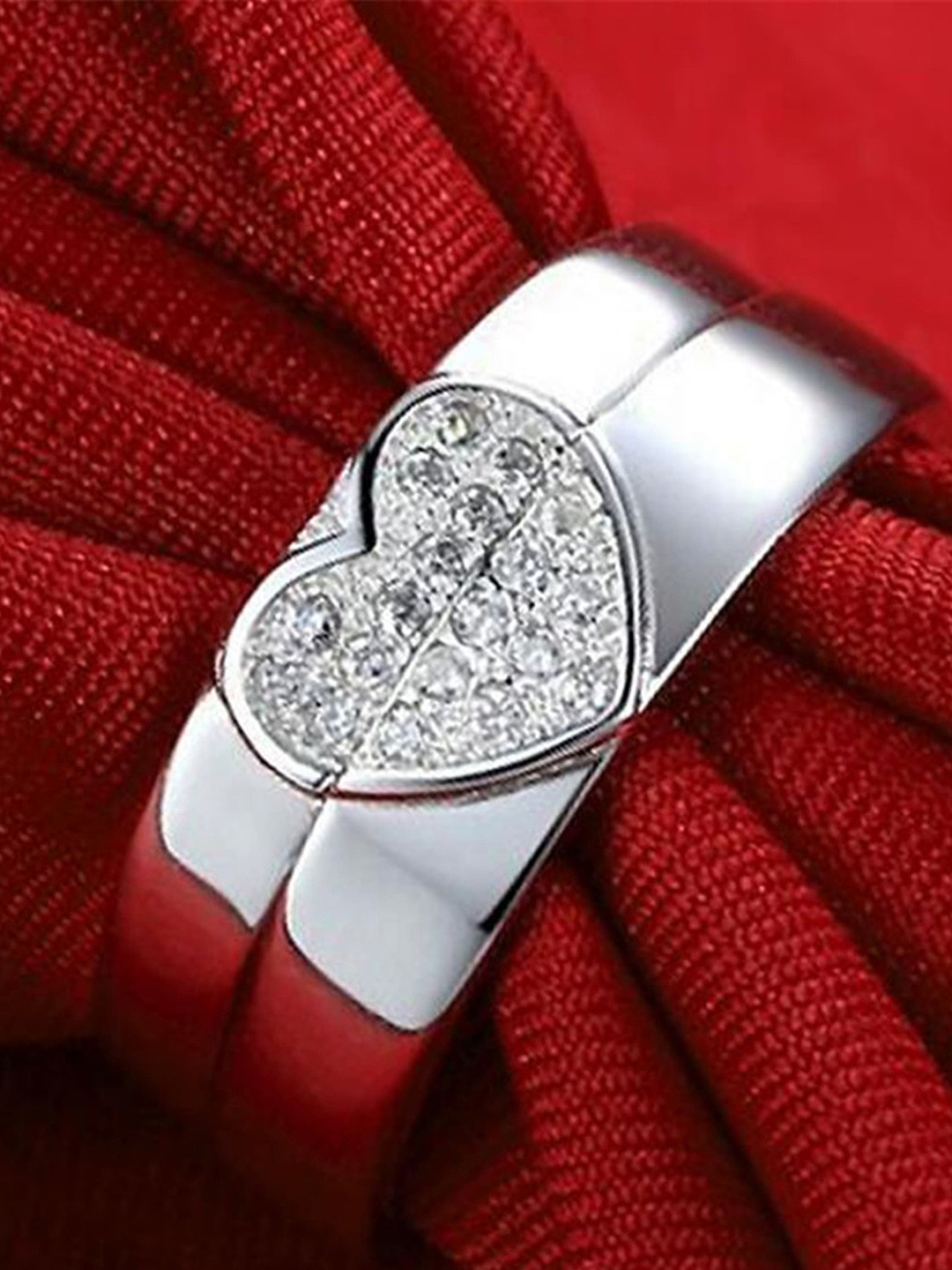 Fashion Frill Silver-Plated White Crystal Studded King Queen Adjustable Couple Ring