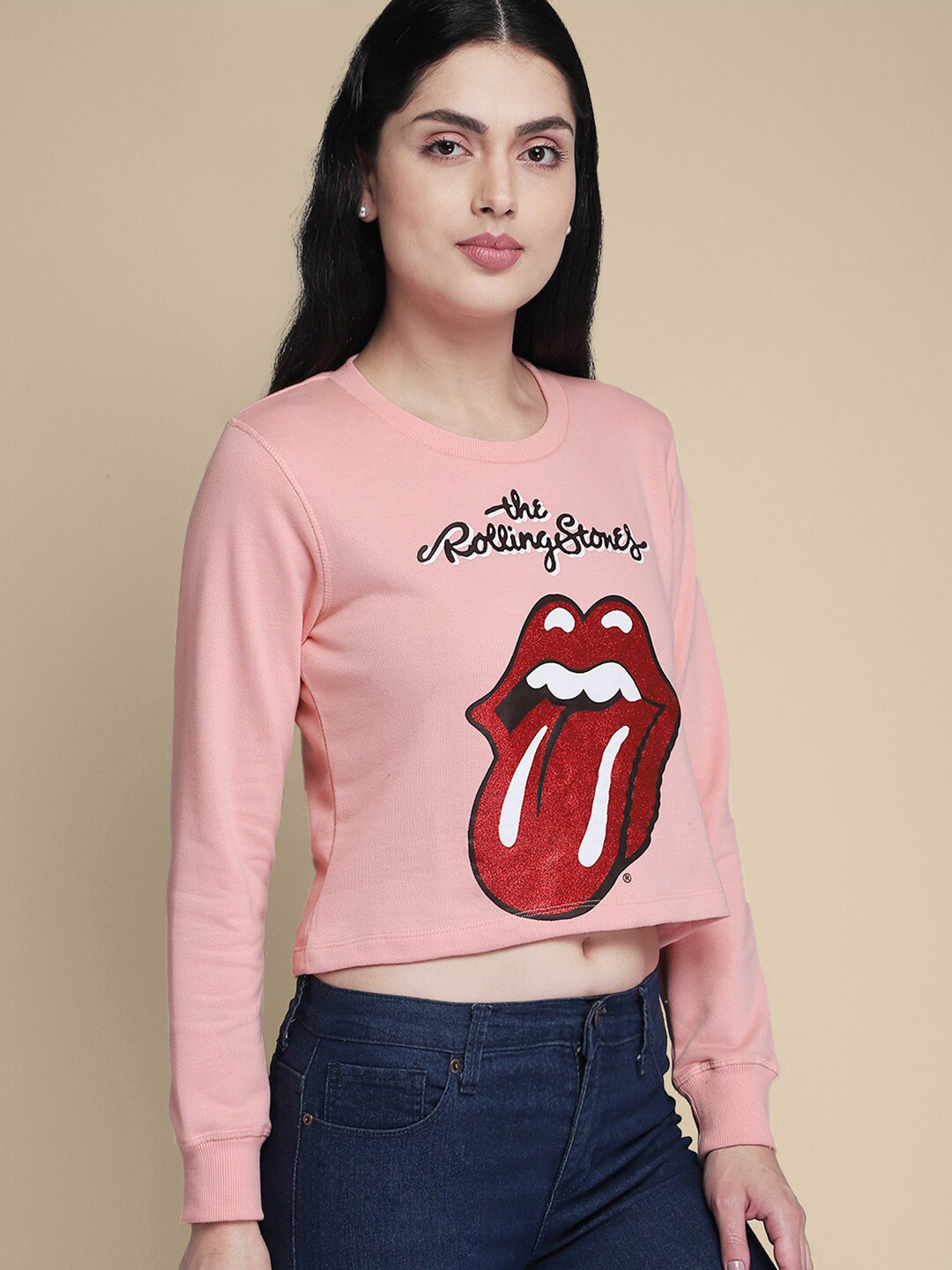 Free Authority Women Rolling Stone Printed Crop Sweatshirt