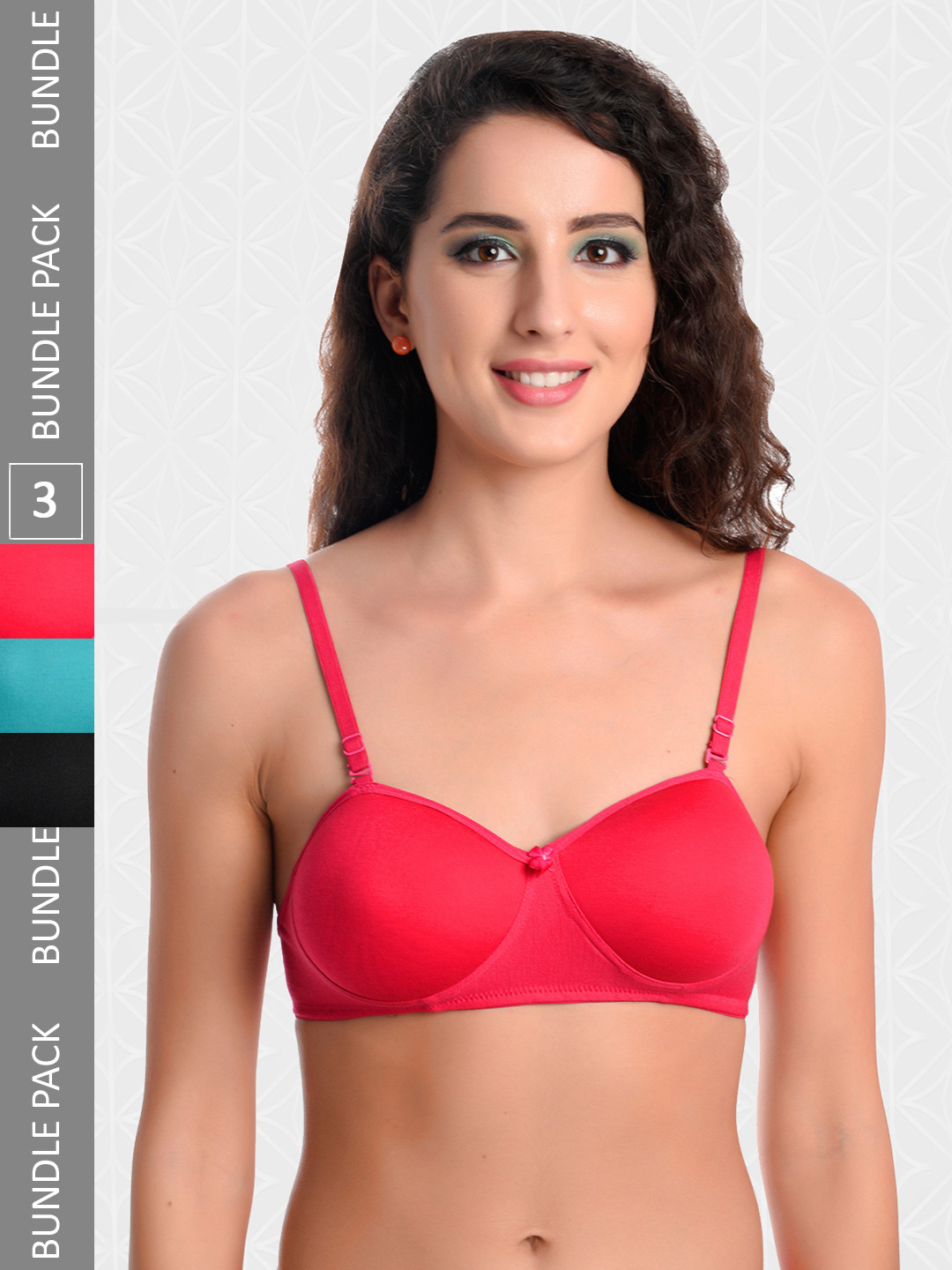 Designer Bugs Red & Blue Pack of 3 Cotton Lightly Padded Bra