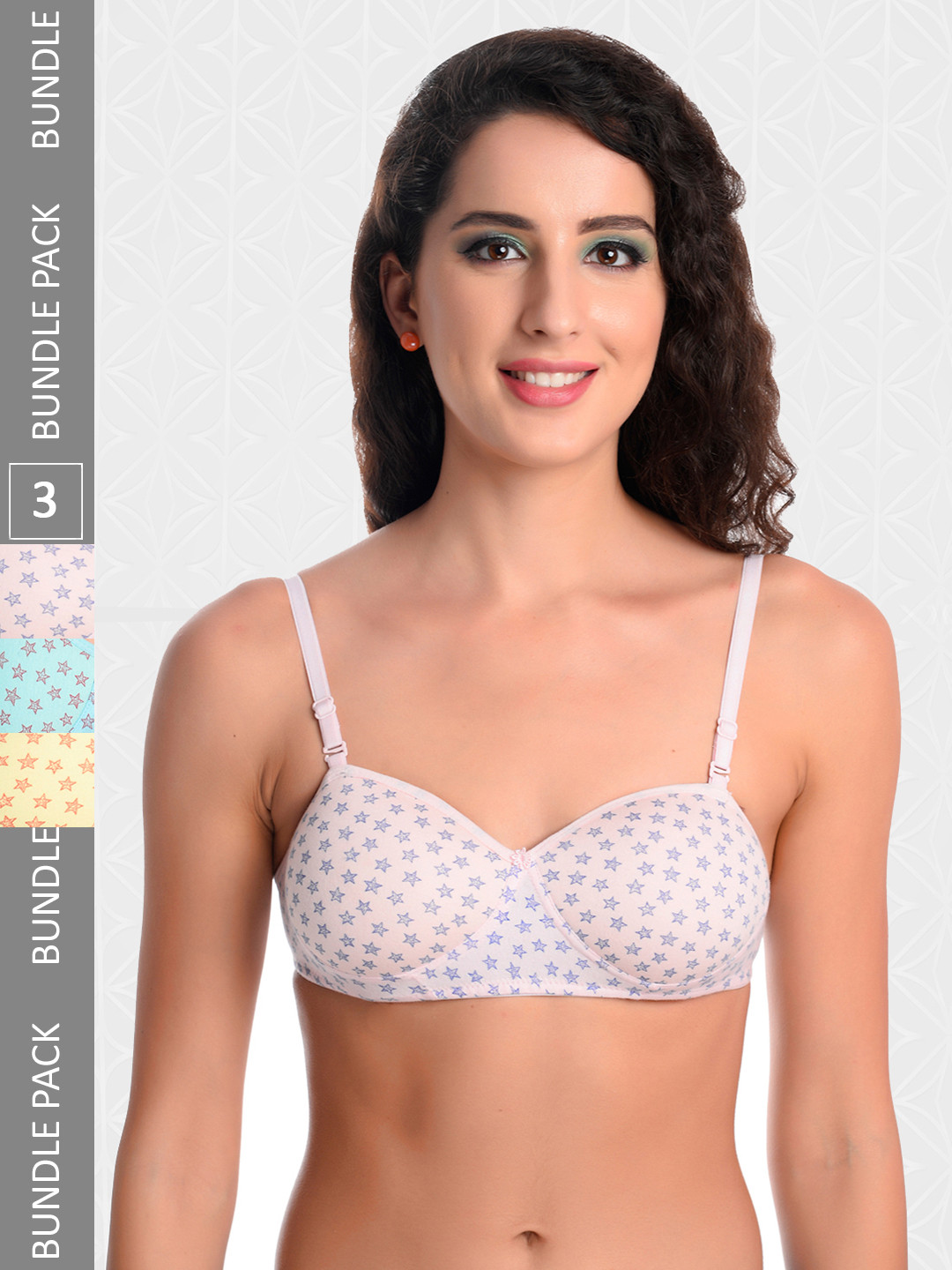 Designer Bugs Pink & Blue Pack of 3 Printed Lightly Padded Bra