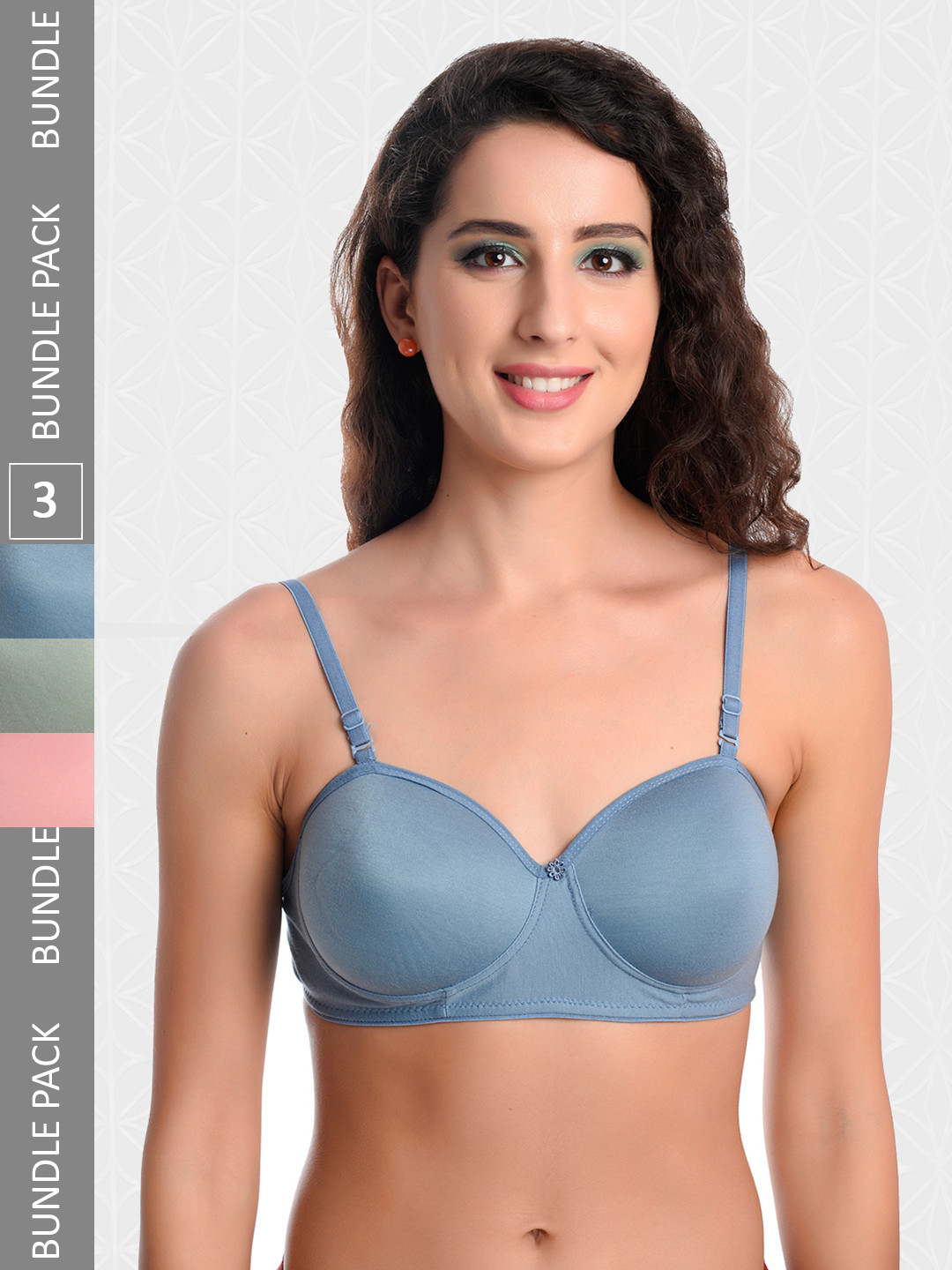 Designer Bugs Grey & Pink Pack of 3 Cotton Solid Lightly Padded