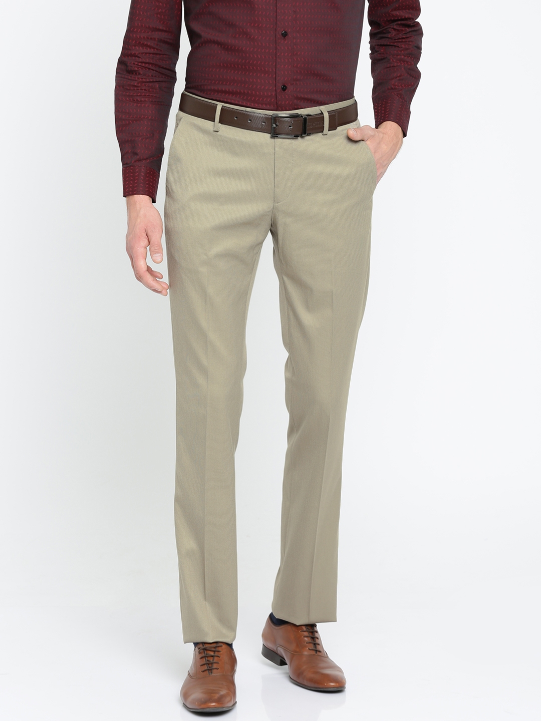 Buy Arrow Men Brown Slim Fit Self Design Formal Trousers ...