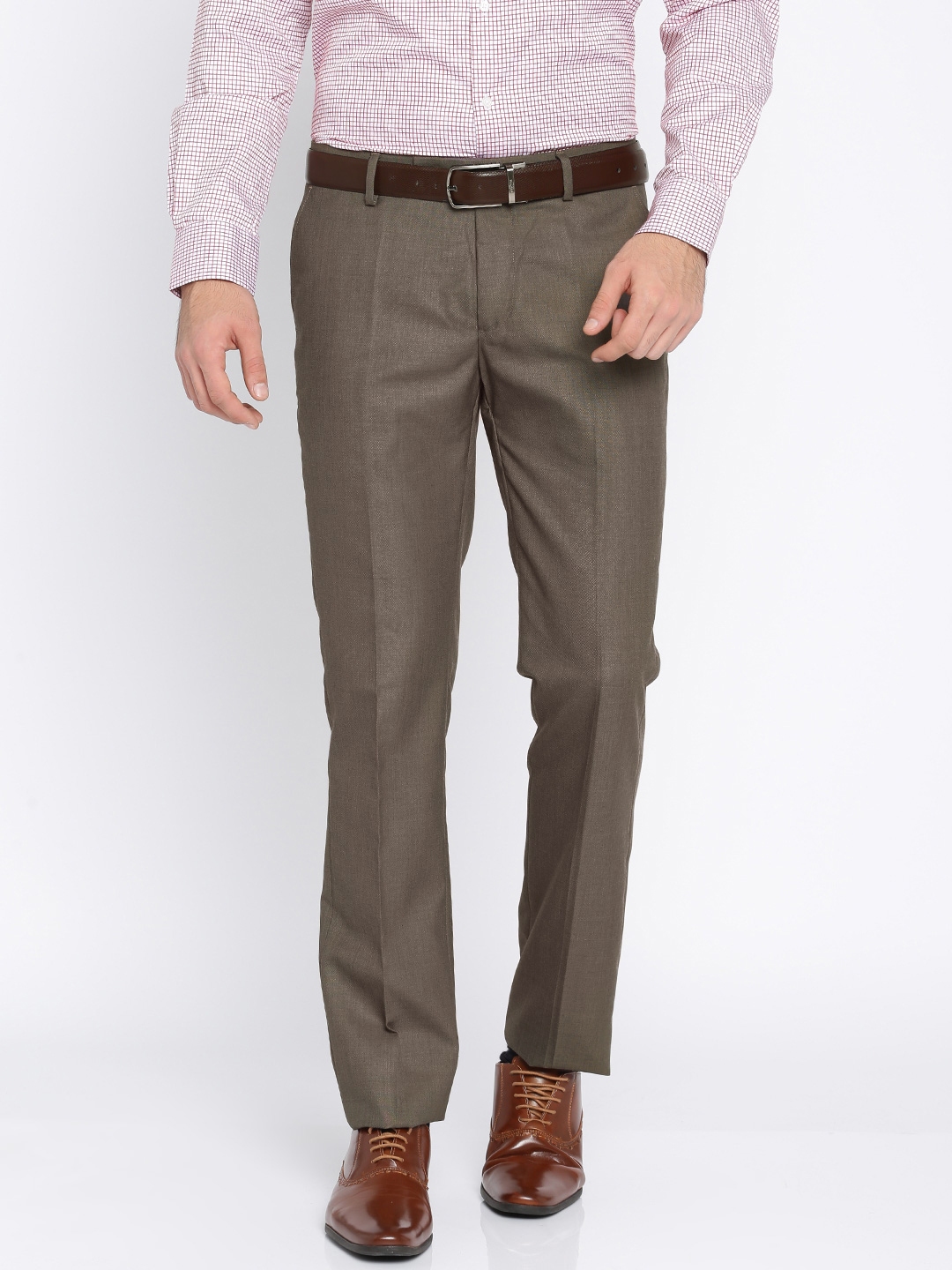 Buy Arrow Men Dark Brown Flat Front Striped Formal Trousers  NNNOWcom