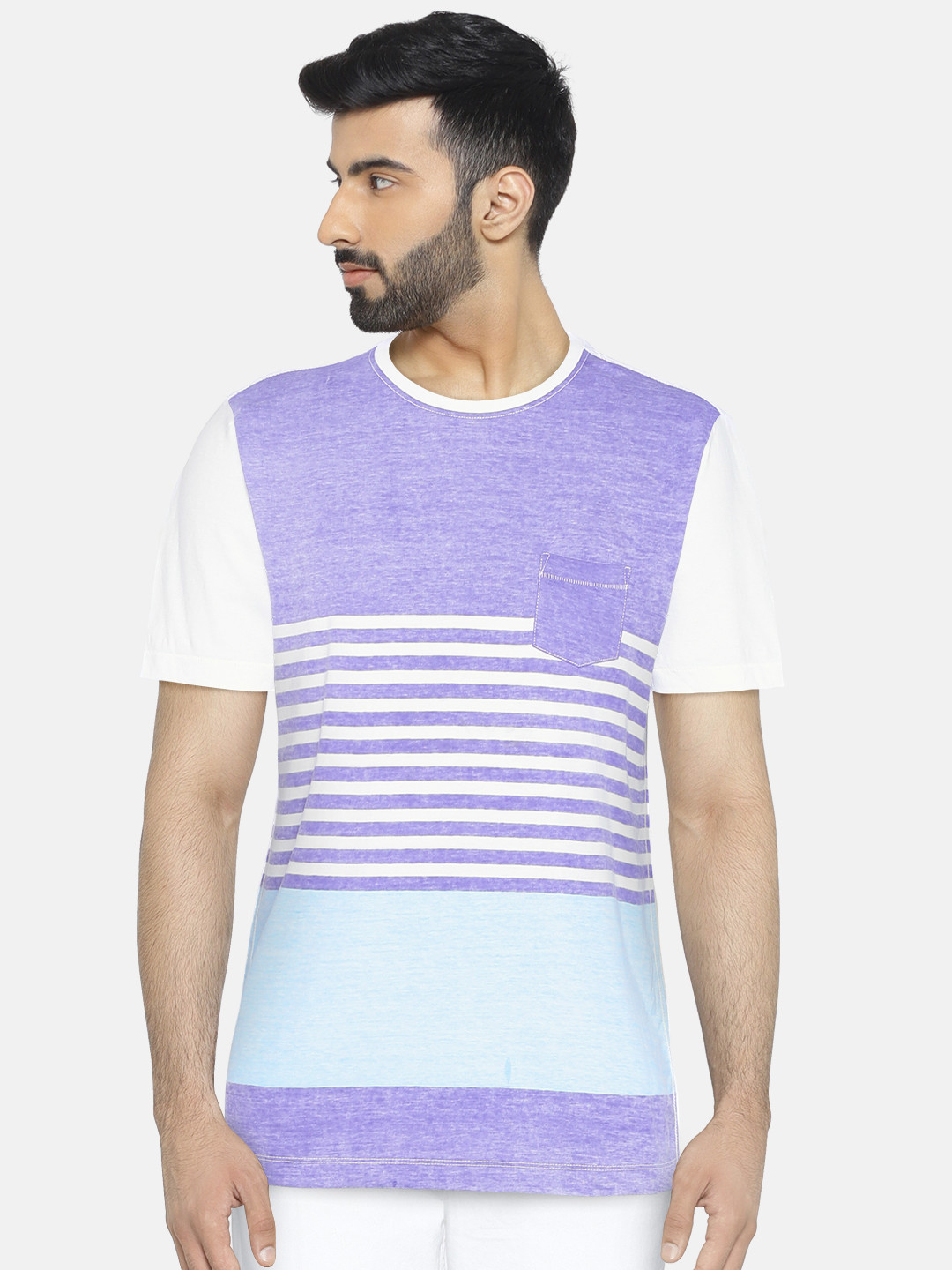 Arrow Blue Jean Co. Men White Colourblocked Round Neck T-Shirt