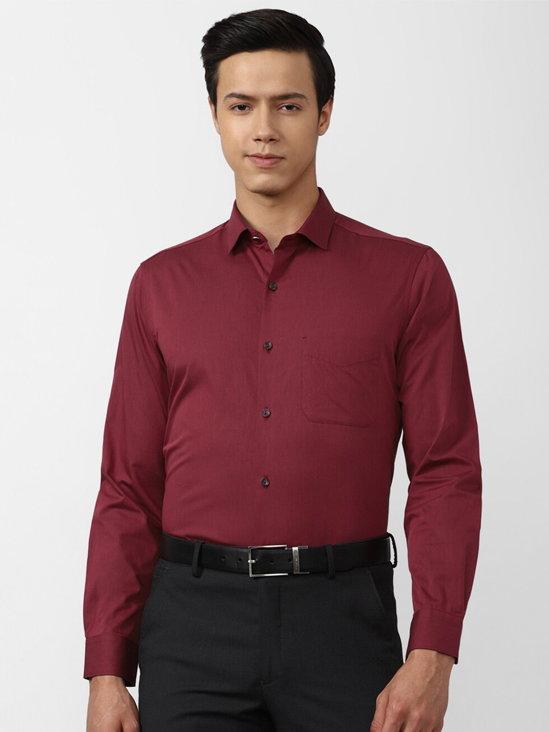 Peter England Elite Men Maroon Cotton Formal Shirt