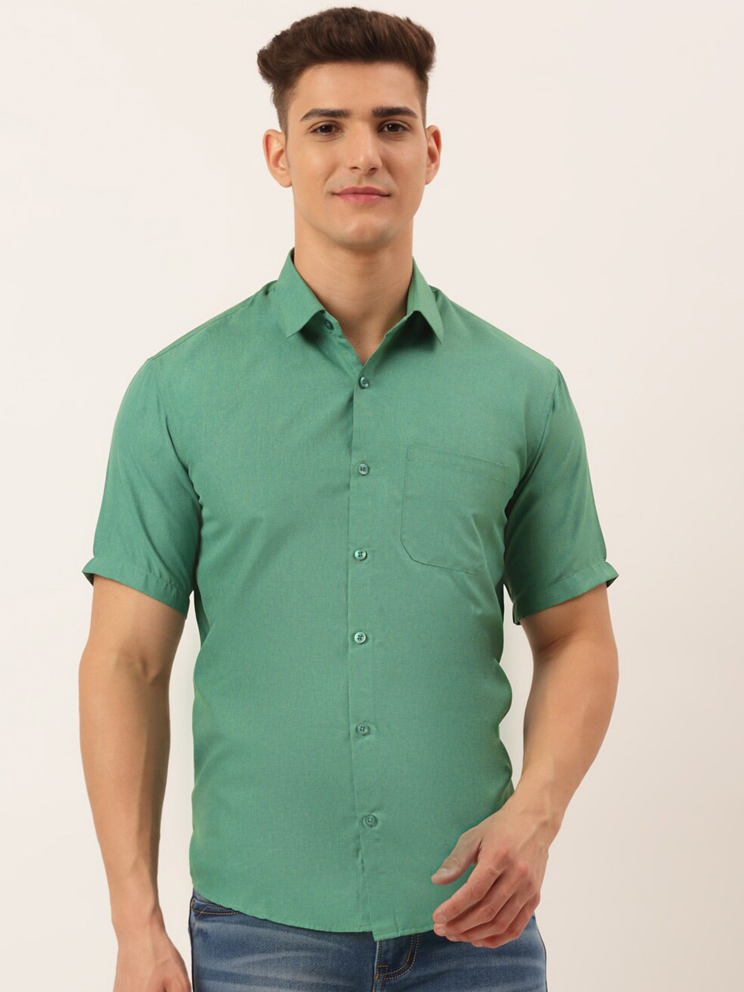 JAINISH Men Green Classic Pure Cotton Casual Shirt