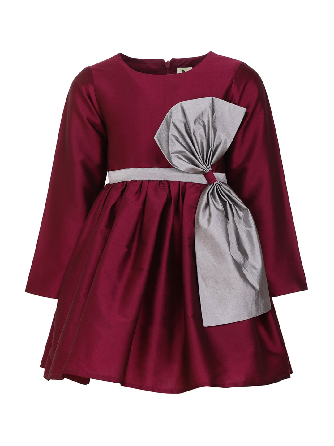 A Little Fable Girls Burgundy & Grey Fit And Flare Dress