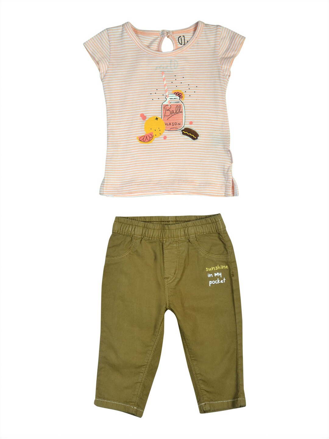 Gini and Jony Girls Khaki & Pink Printed T-shirt with Trouser
