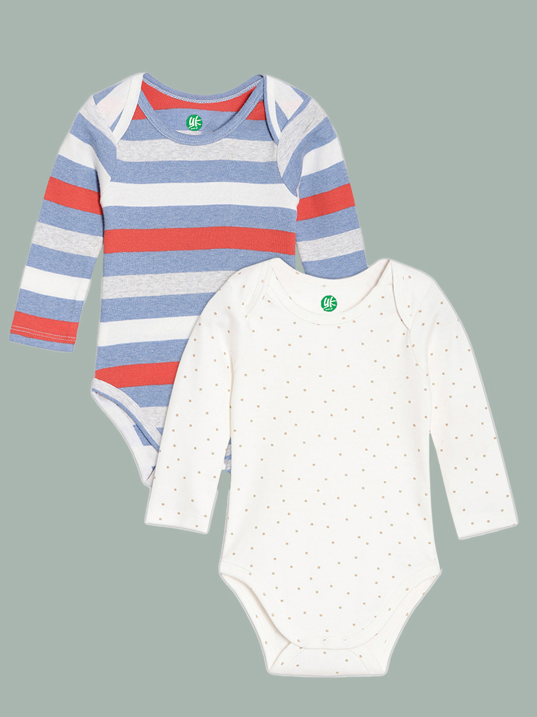 YK Organic Pack of 2 Blue & White Striped Organic Cotton Rompers