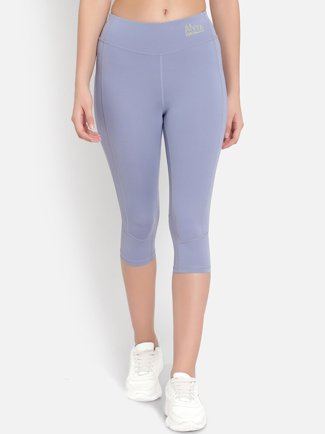 Anta Women Blue Solid Three Fourth Length Tights