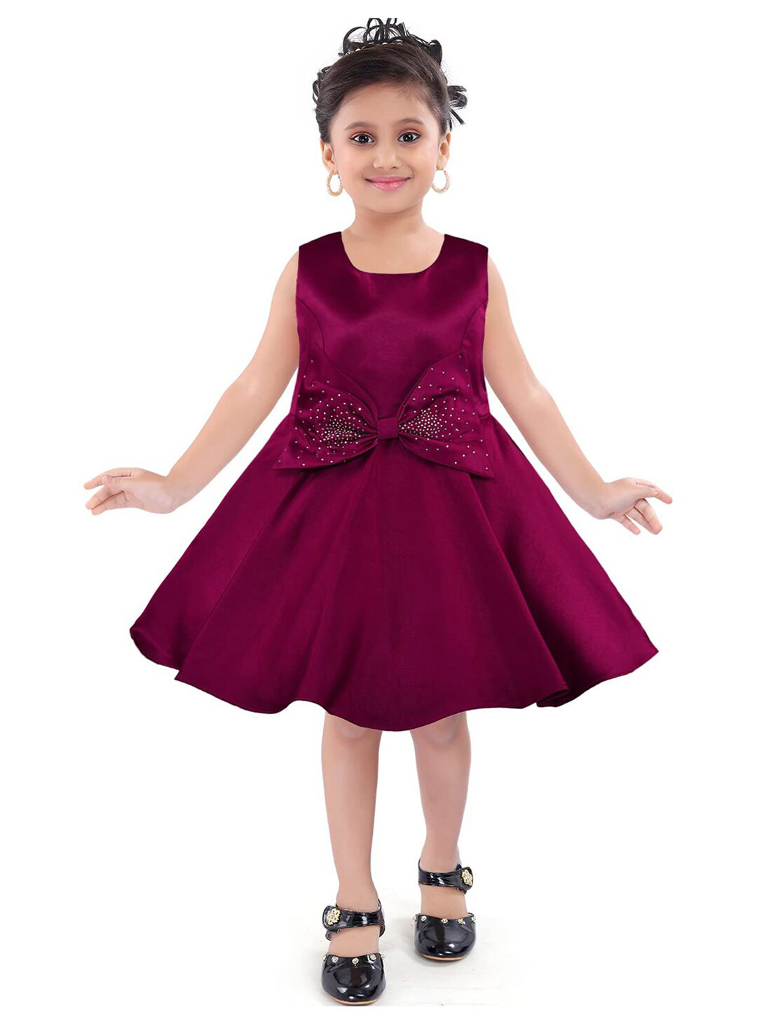 Wish Karo Girls Purple & Silver-Toned Fit & Flare Dress With Jacket